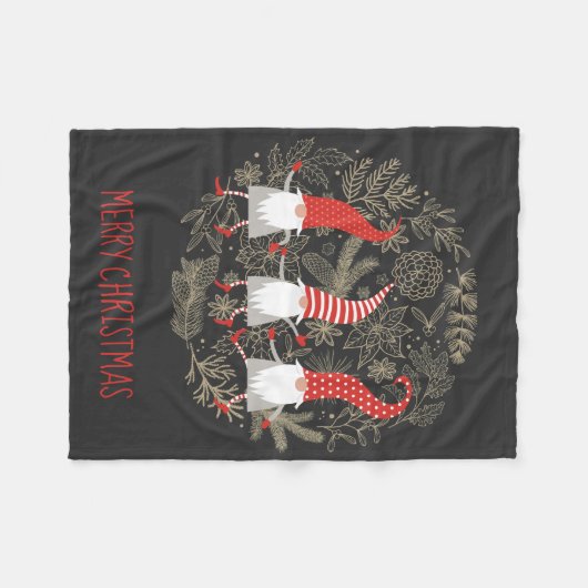 Gnomes Merry KerstRed Black Fleece Deken (Voorkant (Horizontaal))