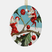 Gnomes painting holly berries in the snow keramisch ornament (Rechts)