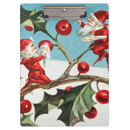 Gnomes painting holly berries in the snow klembord