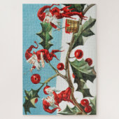 Gnomes painting holly berries in the snow legpuzzel (Verticaal)