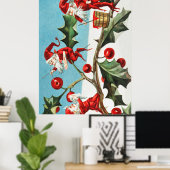 Gnomes painting holly berries in the snow poster (Thuiskantoor)
