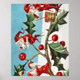Gnomes painting holly berries in the snow poster