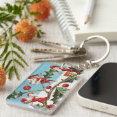 Gnomes painting holly berries in the snow sleutelhanger (Voorkant Rechts)