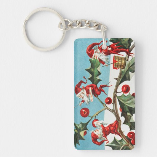 Gnomes painting holly berries in the snow sleutelhanger (Voorkant)