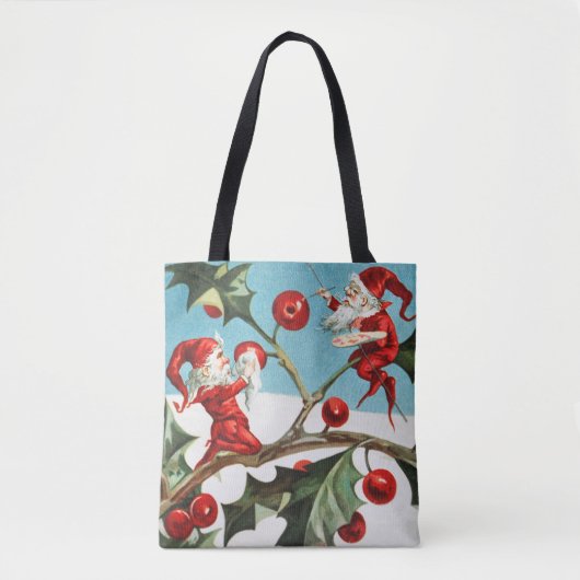 Gnomes painting holly berries in the snow tote bag (Voorkant)