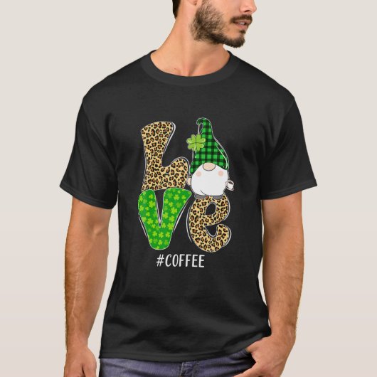 Gnomes Patrick's Day Love Coffee Leopard T-shirt (Voorkant)