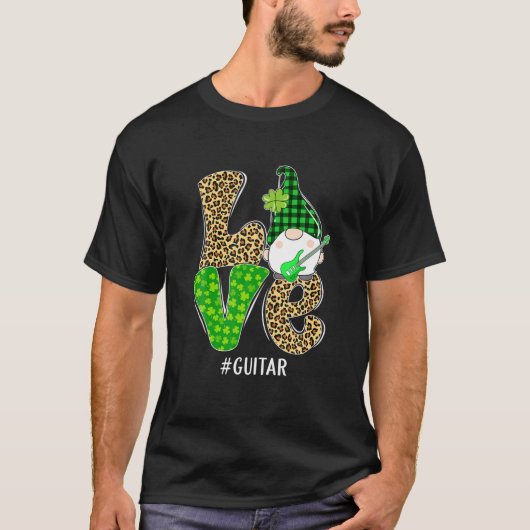 Gnomes Patrick's Day Love Guitar Leopard T-shirt (Voorkant)
