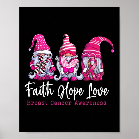 Gnomes Pink Warrior Faith Hope Love Breast Cancer Poster (Voorkant)