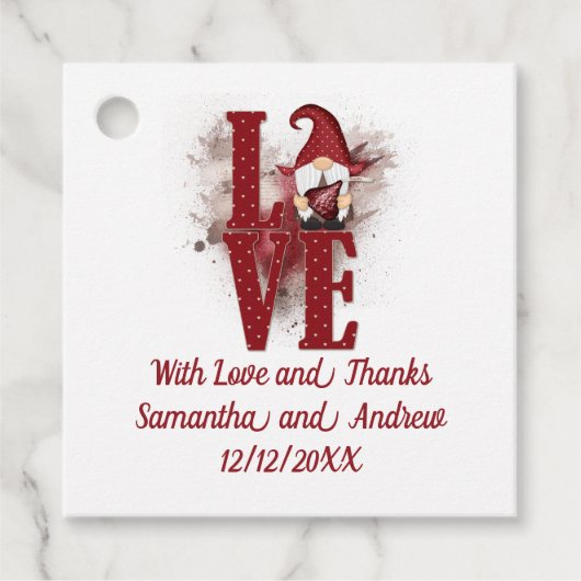 Gnomes Red Love Cute Wedding Bedankjes Labels (Voorkant)