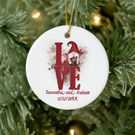 Gnomes Red Love Cute Weduwdate Keramisch Ornament