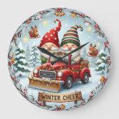 Gnomes Red Truck Winter Grote Klok (Voorkant)