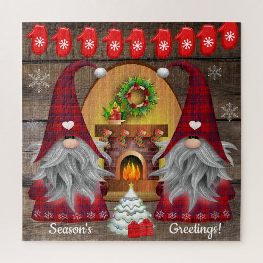 Gnomes Season's Greetings Fireplace Kerstmis Legpuzzel (Verticaal)