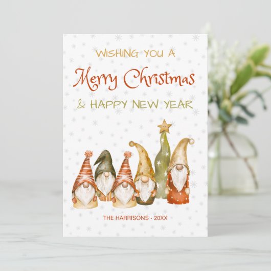  Gnomes Sneeuwvlokken Kerst Feestdagenkaart (Staand voorkant)