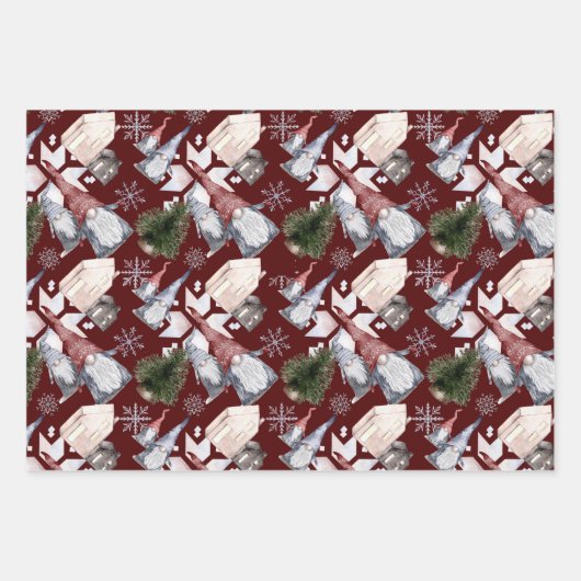 Gnomes Snowflakes Festive Nordic Kerstmis Pattern Inpakpapier Vel (Voorkant 3)