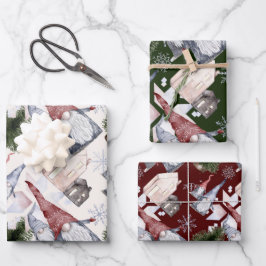 Gnomes Snowflakes Festive Nordic Kerstmis Pattern Inpakpapier Vel