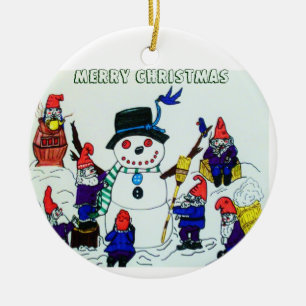 GNOMES SNOWMAN, CHRISTMAS-versiering Keramisch Ornament
