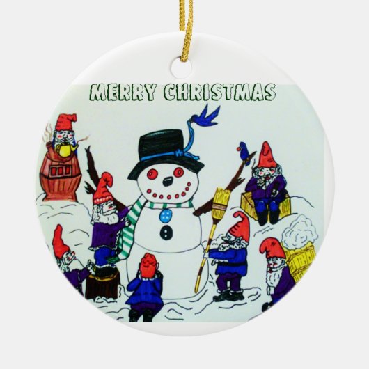 GNOMES SNOWMAN, CHRISTMAS-versiering Keramisch Ornament (Voorkant)