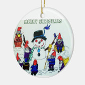 GNOMES SNOWMAN, CHRISTMAS-versiering Keramisch Ornament (Links)