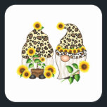 Gnomes Sunflower Leopards Vierkante Sticker<br><div class="desc">Gnomes Sunflower Leopards Gift Square Sticker Klassiek Collectie.</div>