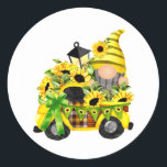 Gnomes Sunflower Truck Classic Round Sticker<br><div class="desc">Gnomes Sunflower Truck Classic Round Sticker Classic Collectie.</div>