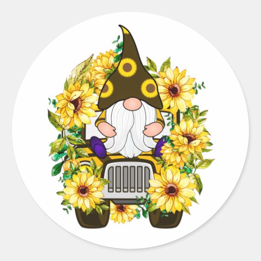Gnomes Sunflower Truck Ronde Sticker (Voorkant)