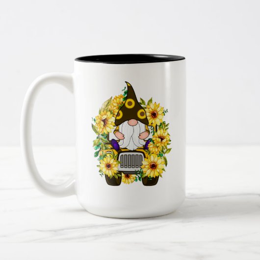 Gnomes Sunflower Truck Two-Tone Coffee Mok (Links)