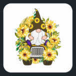 Gnomes Sunflower Truck Vierkante Sticker<br><div class="desc">Gnomes Sunflower Truck Gift Square Sticker Classic Collectie.</div>