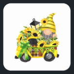 Gnomes Sunflower Truck Vierkante Sticker<br><div class="desc">Gnomes Sunflower Truck Gift Square Sticker Classic Collectie.</div>