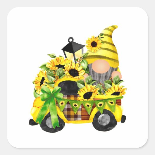 Gnomes Sunflower Truck Vierkante Sticker (Voorkant)
