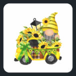 Gnomes Sunflower Truck Vierkante Sticker<br><div class="desc">Gnomes Sunflower Truck Gift Square Sticker Classic Collectie.</div>