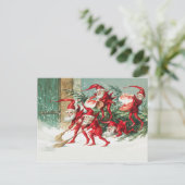 Gnomes sweeping snow with a broom briefkaart (Staand voorkant)