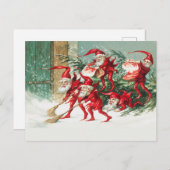 Gnomes sweeping snow with a broom briefkaart (Voorkant / Achterkant)