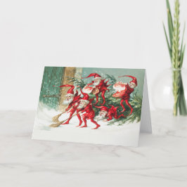 Gnomes sweeping snow with a broom kaart