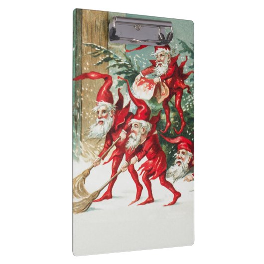 Gnomes sweeping snow with a broom klembord (Rechts)