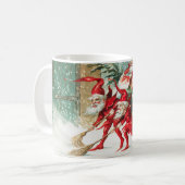 Gnomes sweeping snow with a broom koffiemok (Voorkant links)