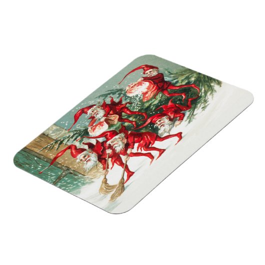 Gnomes sweeping snow with a broom magneet (Linkerzijde)