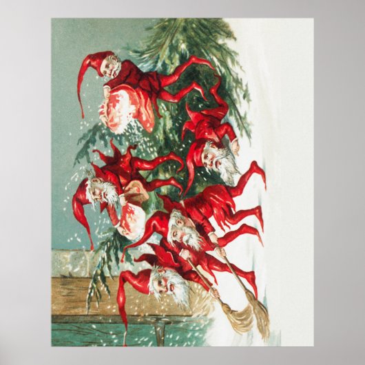 Gnomes sweeping snow with a broom poster (Voorkant)