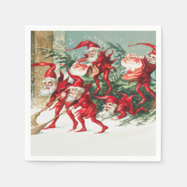 Gnomes sweeping snow with a broom servet