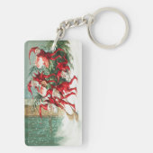 Gnomes sweeping snow with a broom sleutelhanger (achterkant)