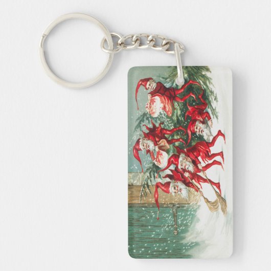 Gnomes sweeping snow with a broom sleutelhanger (Voorkant)