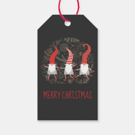 Gnomes Whimsical Merry Red Black Cadeaulabel (Voorkant)