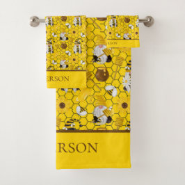 Gnomes Yellow Sunflower Bees Honey Monogrammed Bad Handdoek