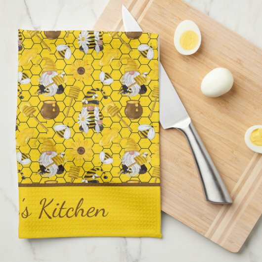 Gnomes Yellow Sunflower bijen Honing Theedoek (Quarter Fold)