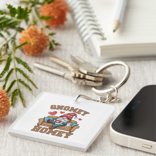 Gnomey homey gnome thuis ontwerp sleutelhanger (Voorkant Rechts)