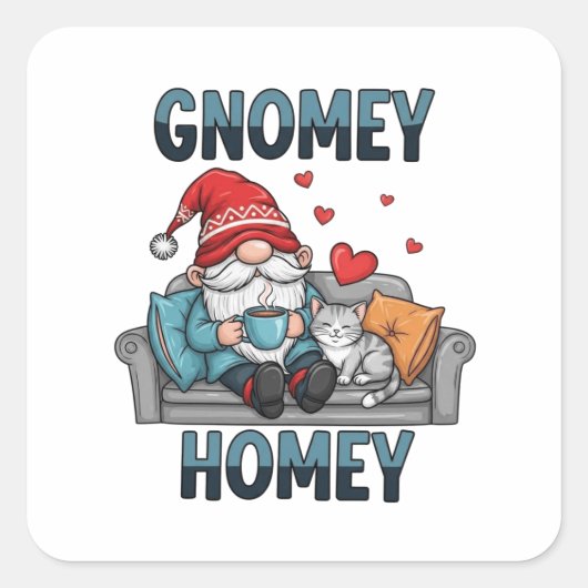 Gnomey homey gnoom thuis vierkante sticker (Voorkant)