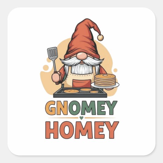 Gnomey huiselijke pannenkoeken ontwerp vierkante sticker (Voorkant)