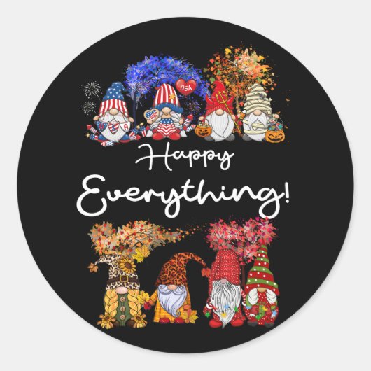 Gnomies Happy Everything Gnomes Feestdagen Seizoen Ronde Sticker (Voorkant)
