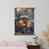 Gnoom en een paddenstoel huis, fantasie ontwerp hangend wandkleed (Slaapkamer)