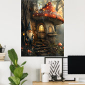 Gnoom en paddenstoel huis ontwerp poster (Thuiskantoor)