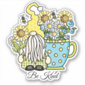 Gnoom en zonnebloemen "wees vriendelijk" sticker (Voorkant)